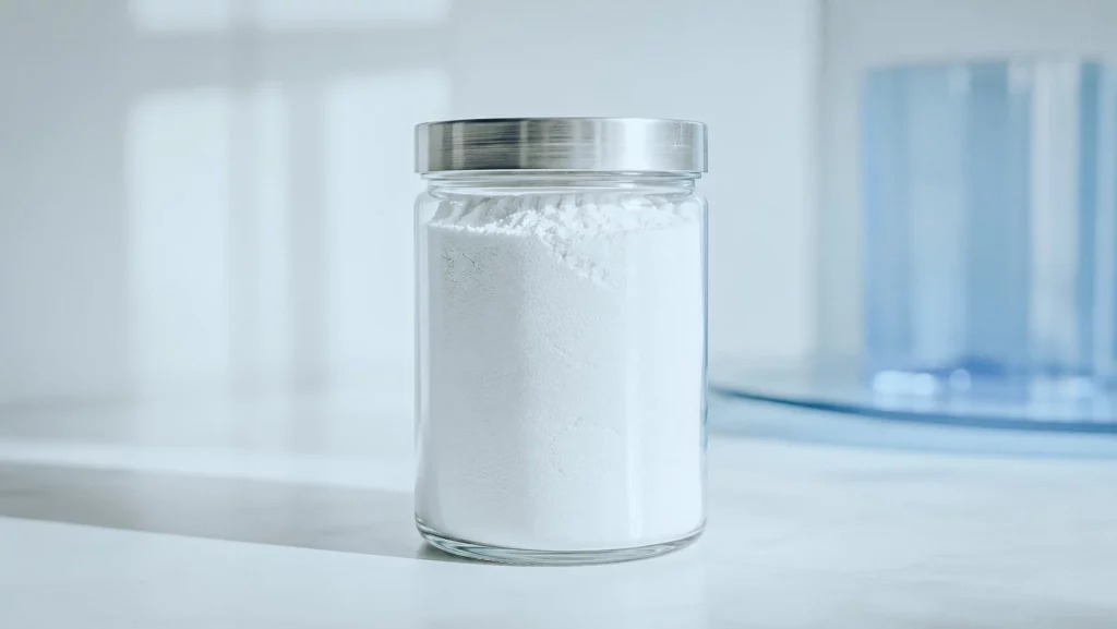 Créatine bien dosée et diluée dans un grand verre d'eau pour éviter l'inconfort digestif